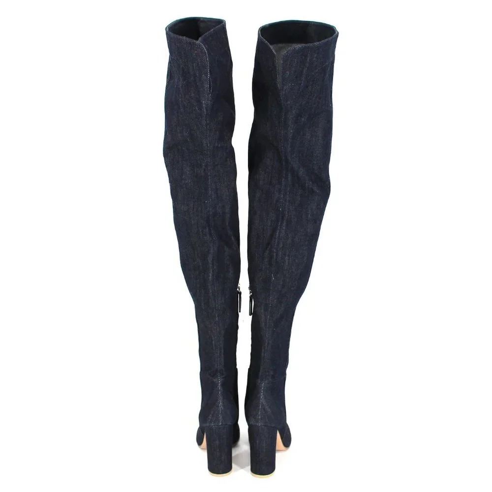 NEW Gianvito Rossi Dark Denim Heeled Over The Knee Thigh Boots Round Toe 36 US 6